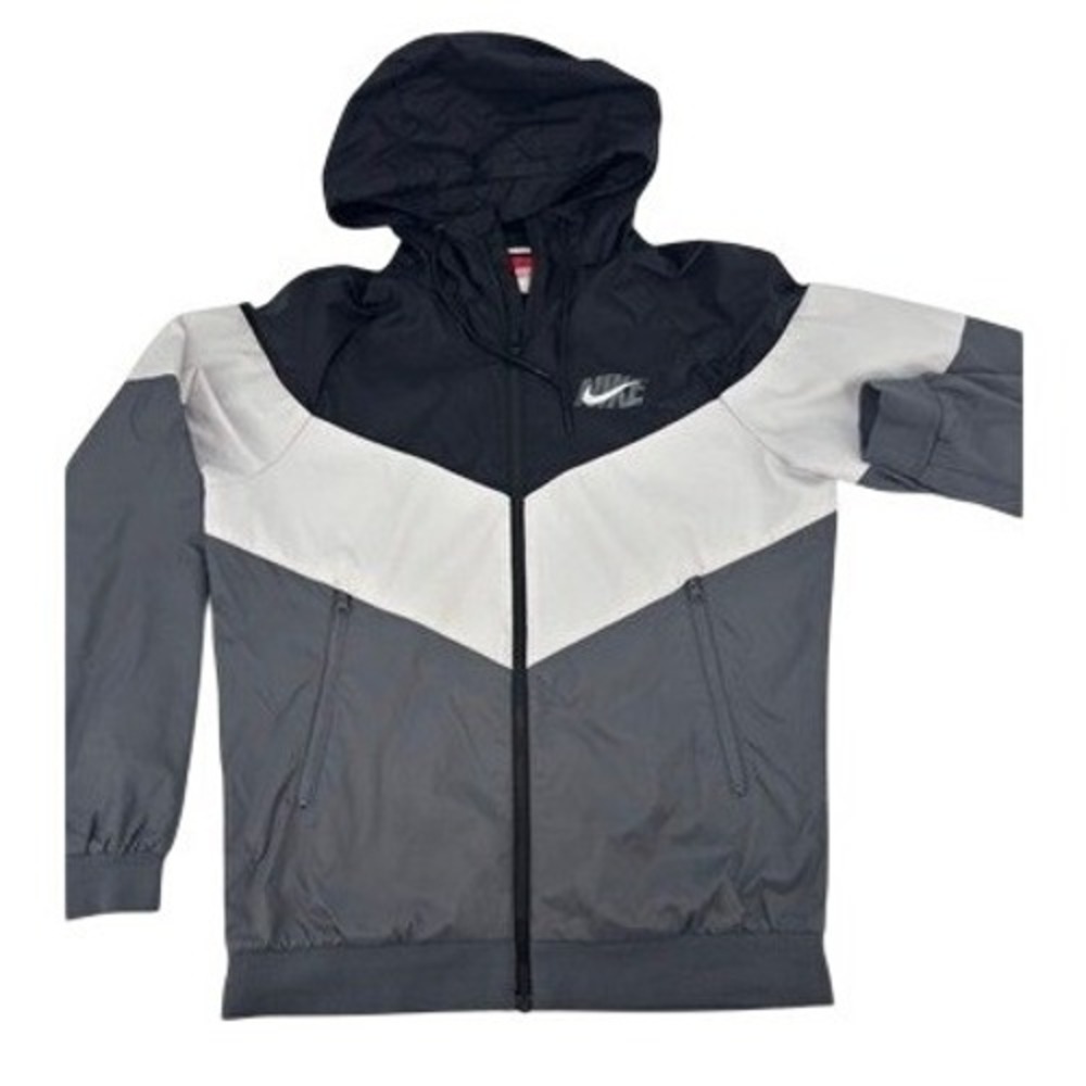 Nike Windrunner Jacket Mens Small Black White Grey Big Swoosh Full Zip Hooded - Picture 2 of 16